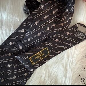 Fendi Black Geometric Logo Tie